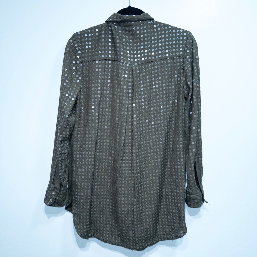 Maeve Anthropologie Olive Green Arwa Sequin Button Up Top Size Small - Picture 8 of 9